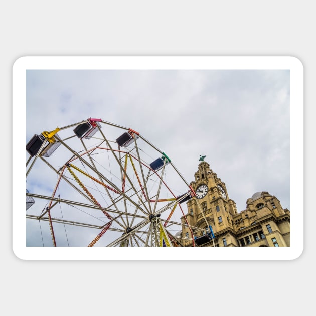 Big Wheel at the Liver Building, Liverpool Sticker by millroadgirl